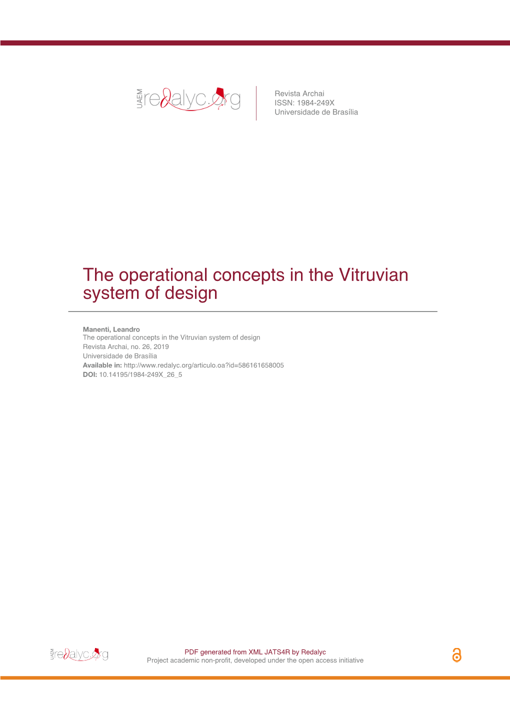 The Operational Concepts in the Vitruvian System of Design