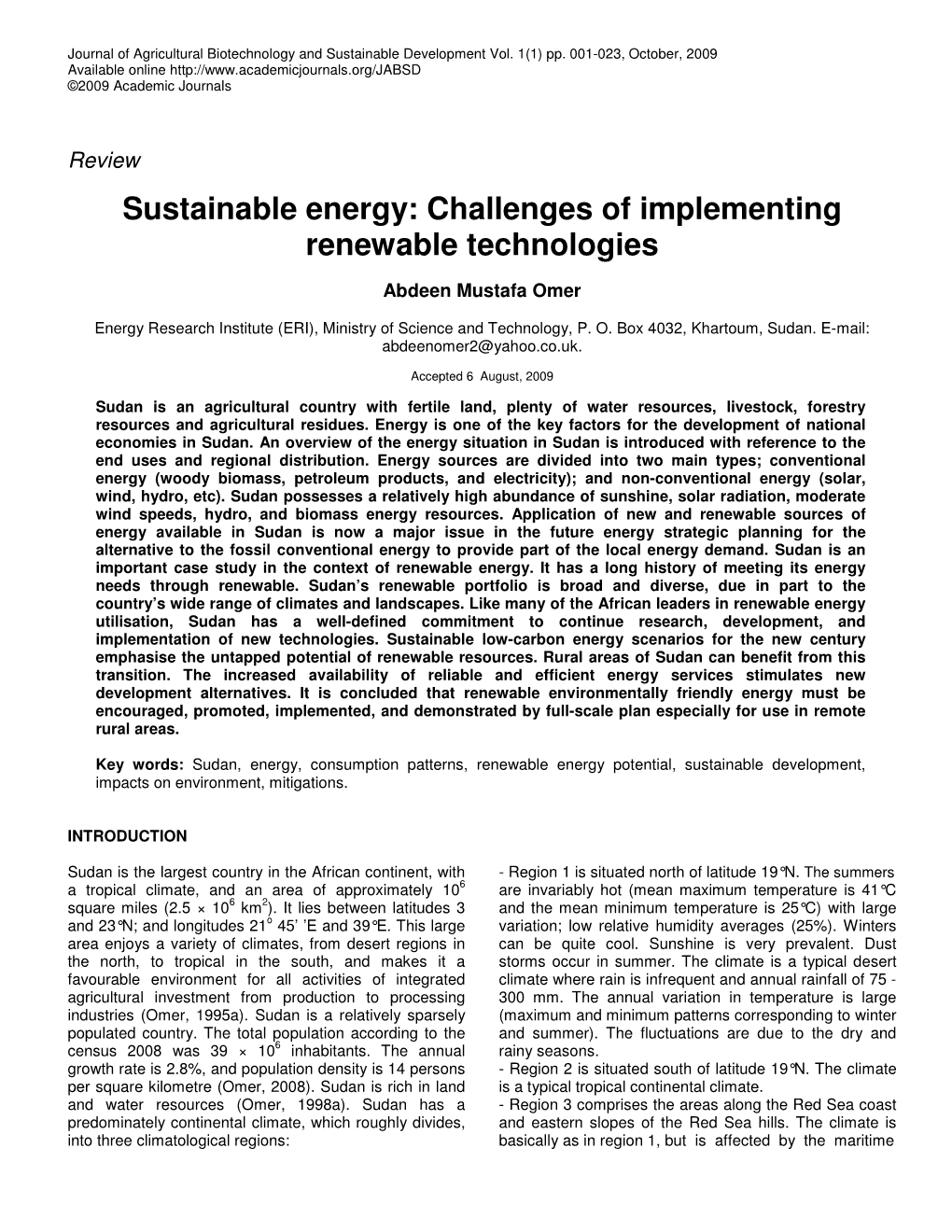 Sustainable Energy: Challenges of Implementing Renewable Technologies