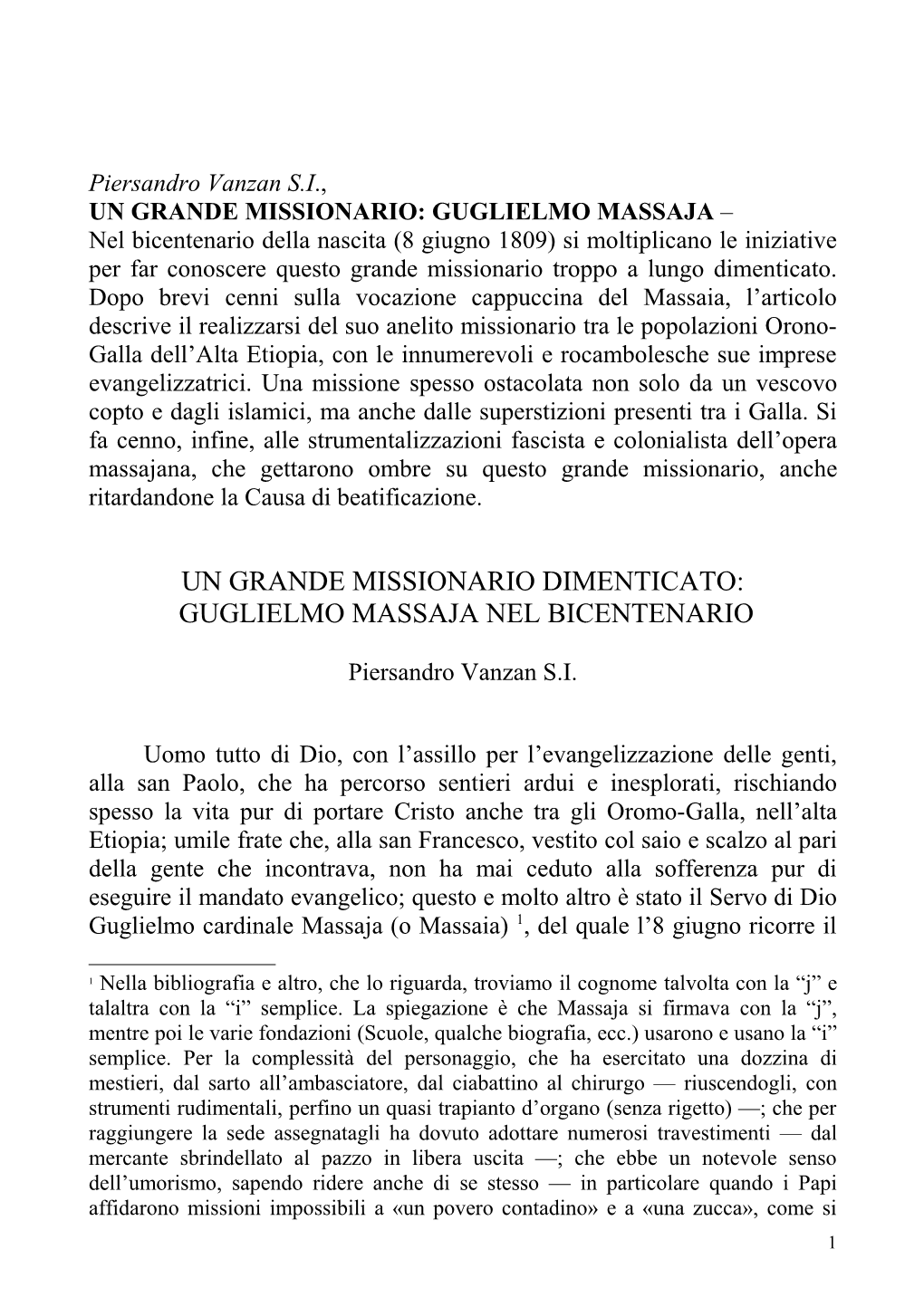 Guglielmo Massaia Un Santo Dimenticato, Milano, Gribaudi, 2009, 13-15 E 170-179, Mentre a P