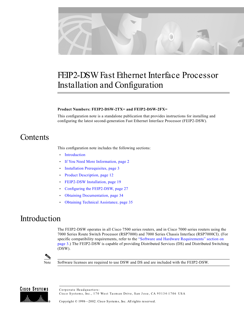FEIP2-DSW Fast Ethernet Interface Processor Installation and Configuration