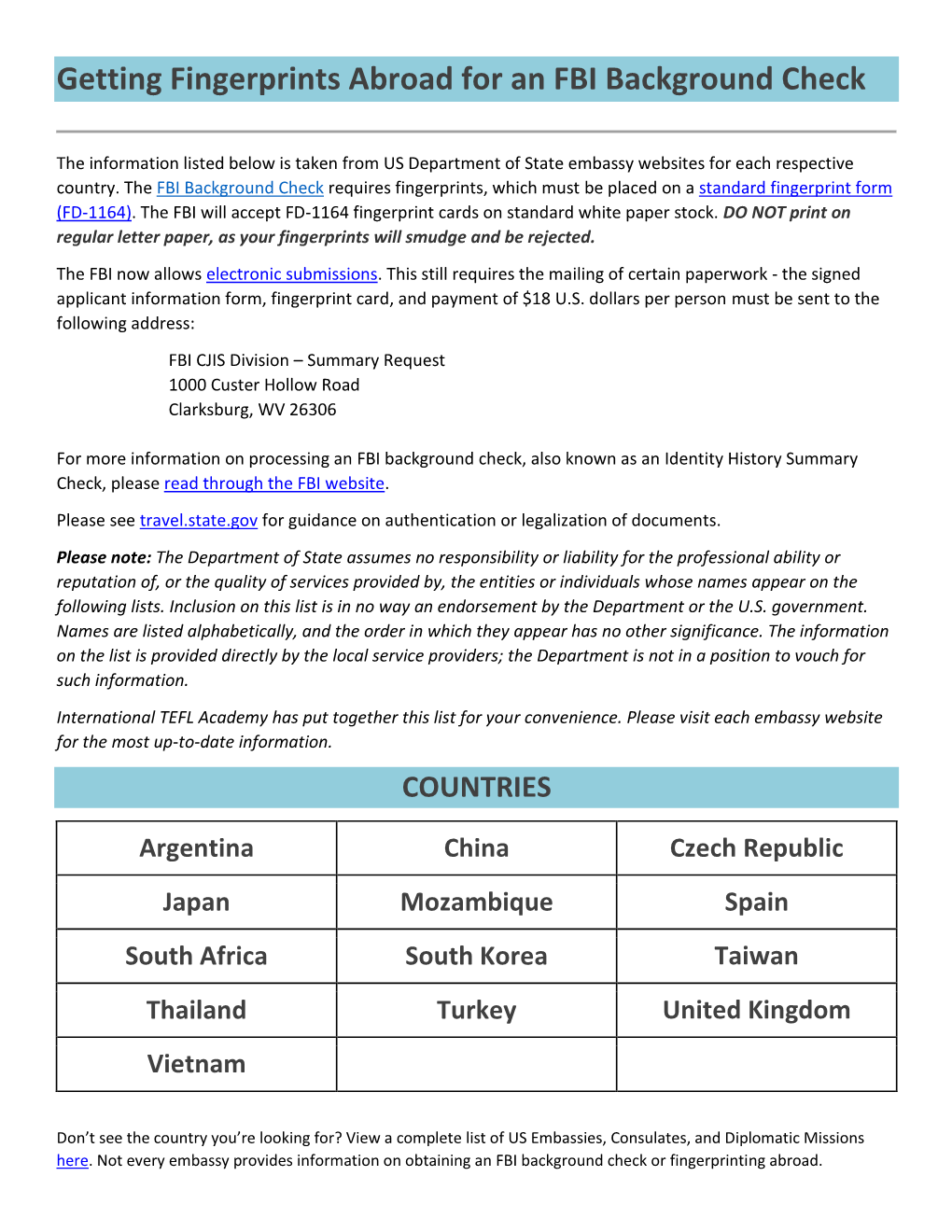 Getting Fingerprints Abroad for an FBI Background Check