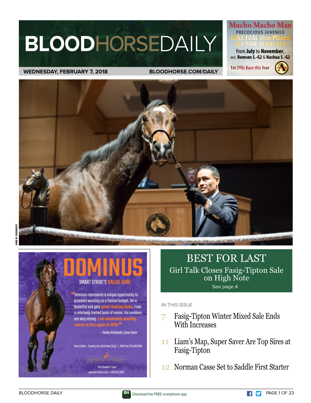 BEST for LAST Girl Talk Closes Fasig-Tipton Sale on High Note See Page 4
