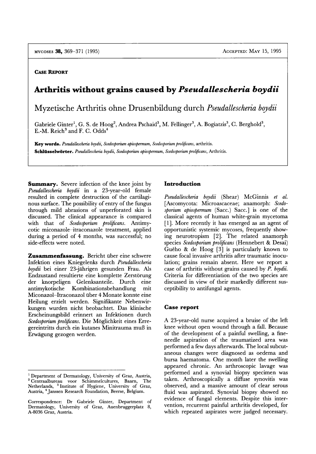 Arthritis Without Grains Caused by Pseudallescheria Boydii