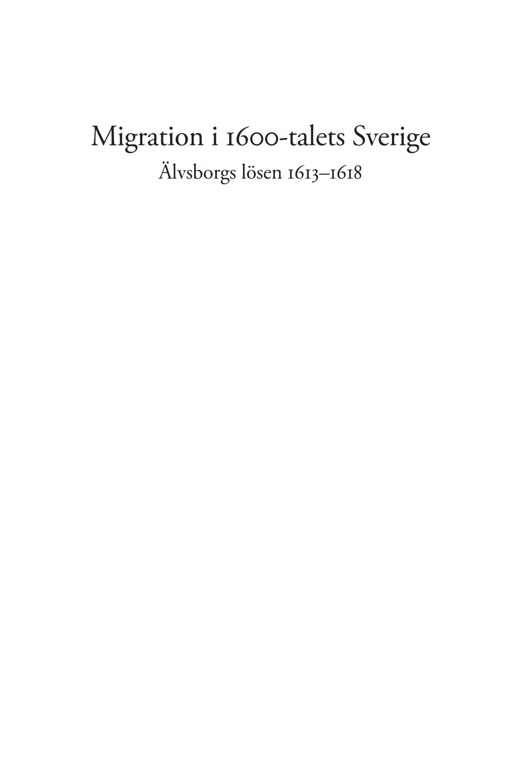 Migration I 1600-Talets Sverige