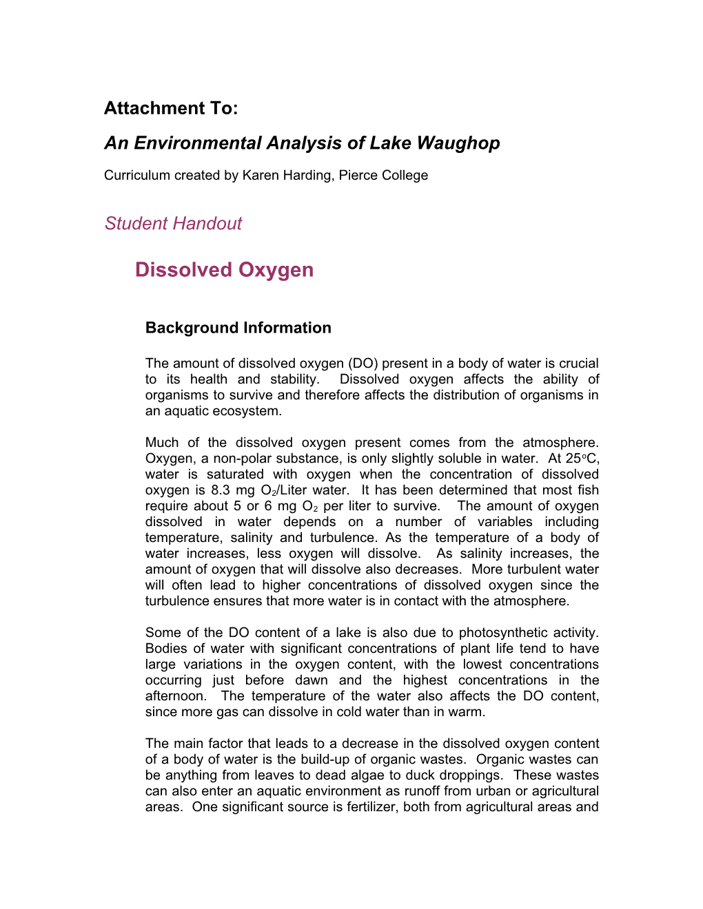 An Environmental Analysis of Lake Waughop s1