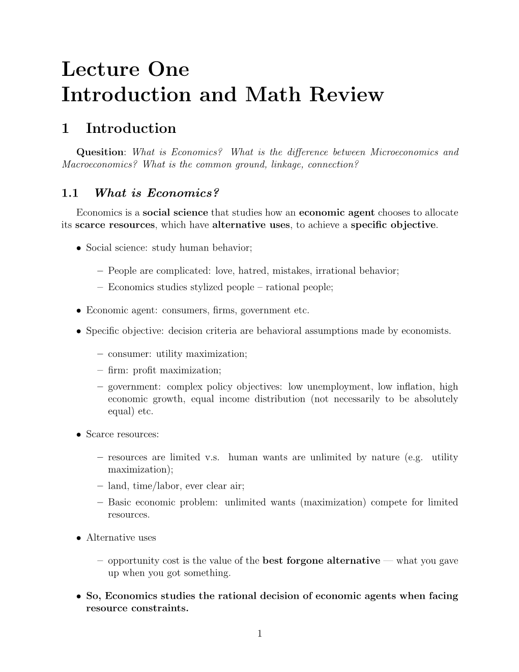 Lecture One Introduction and Math Review