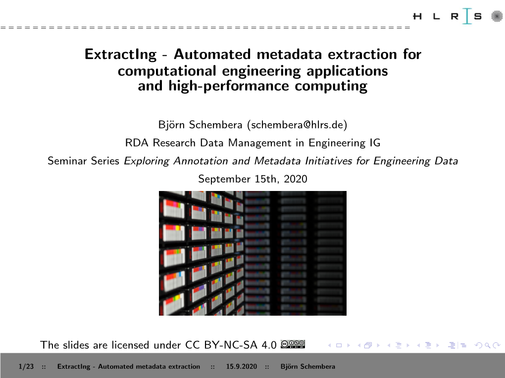 Extracting - Automated Metadata Extraction for Computational Engineering Applications and High-Performance Computing