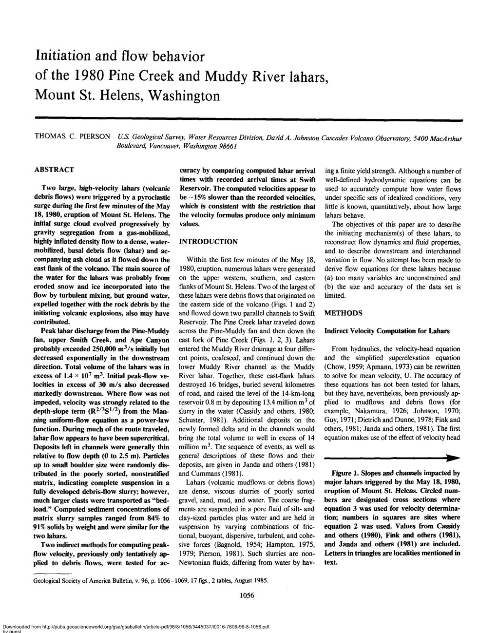 Initiation and Flow Behavior of the 1980 Pine Creek and Muddy River Lahars, Mount St