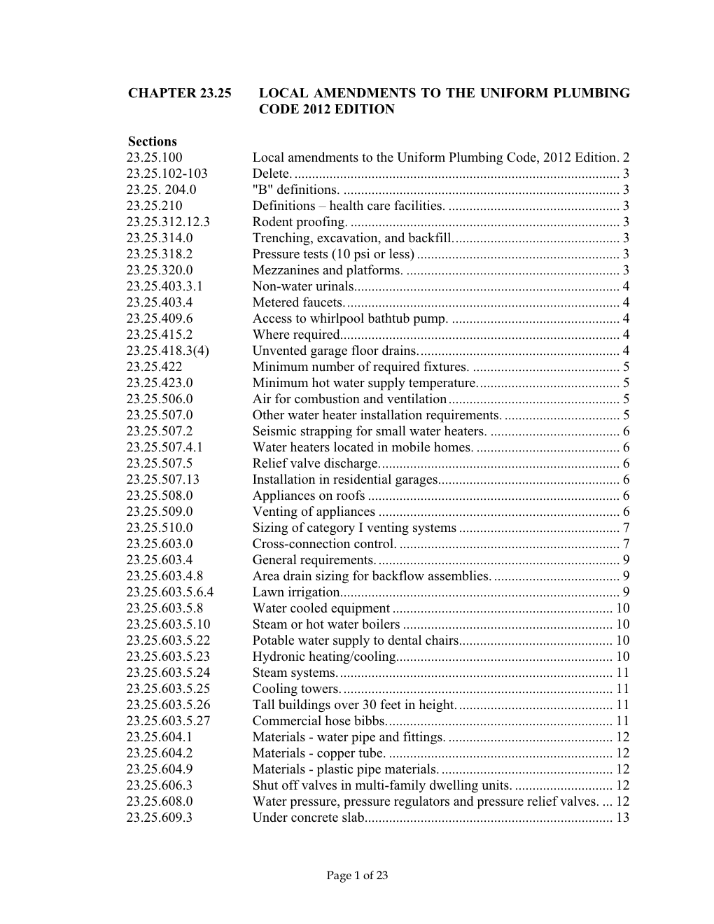 23.25 Uniform Plumbing Code