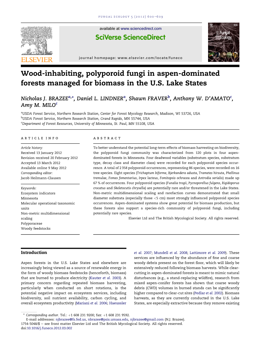 Wood-Inhabiting, Polyporoid Fungi in Aspen-Dominated Forests Managed for Biomass in the U.S