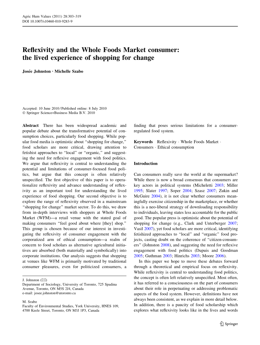 Reflexivity and the Whole Foods Market Consumer: the Lived