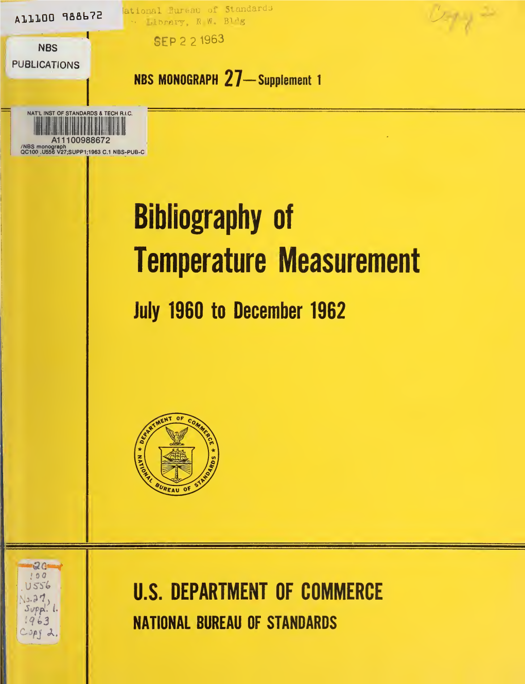 Bibliography of Temperature Measurement: July 1960 To
