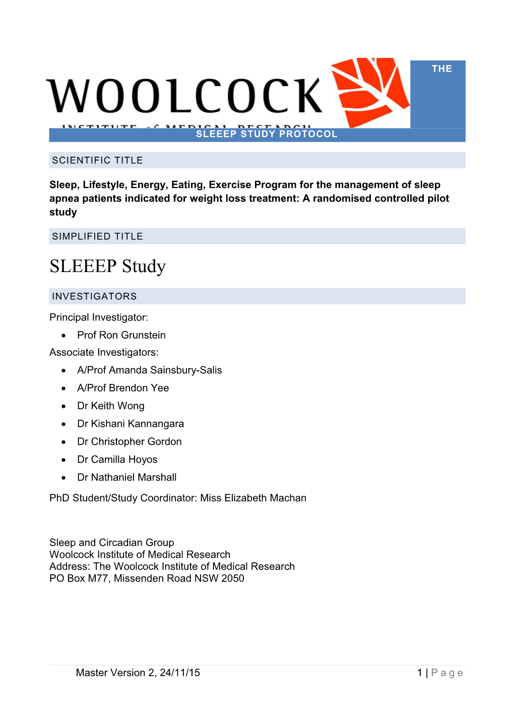 The SLEEEP Study Protocol