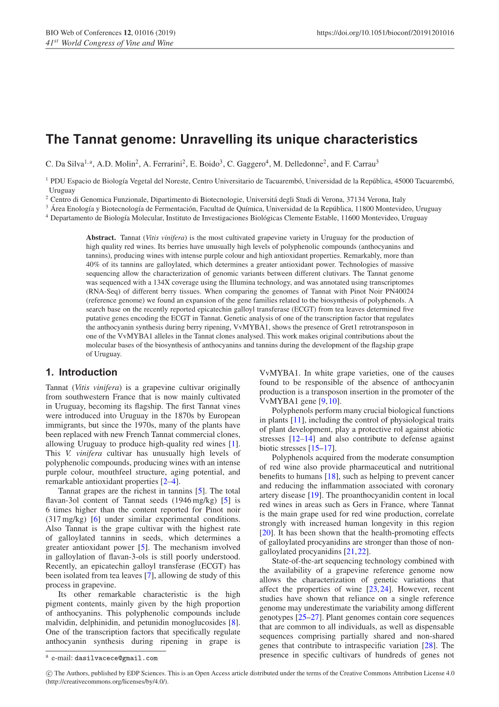 The Tannat Genome: Unravelling Its Unique Characteristics