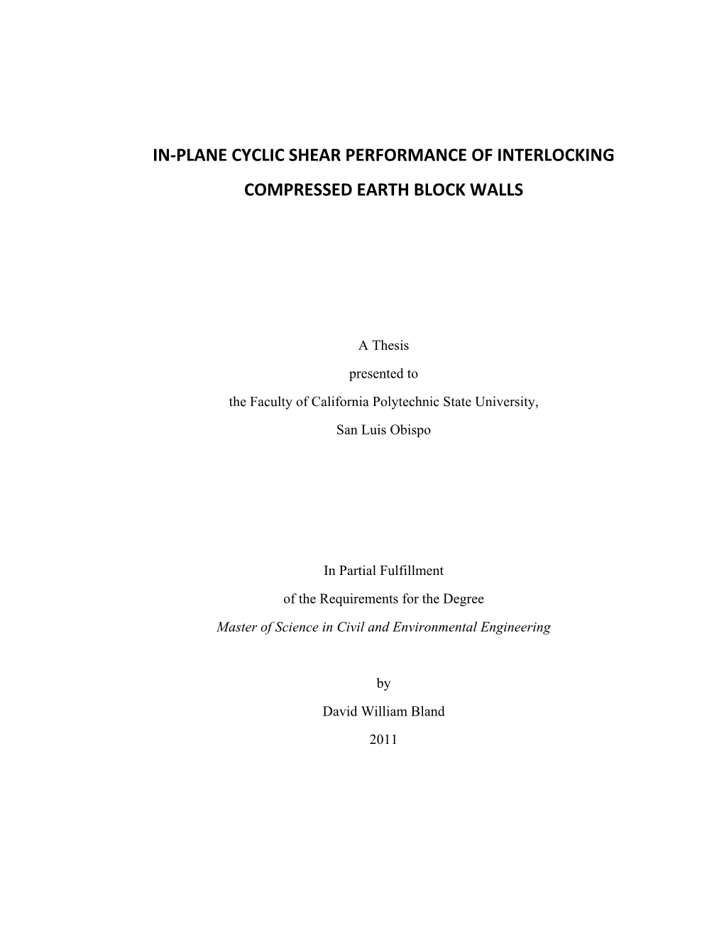 In-Plane Cyclic Shear Performance of Interlocking Compressed Earth