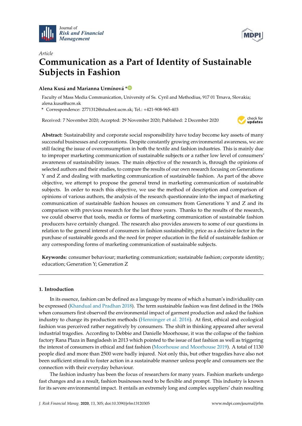 Communication As a Part of Identity of Sustainable Subjects in Fashion