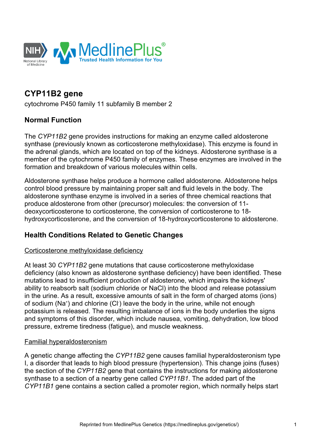 CYP11B2 Gene Cytochrome P450 Family 11 Subfamily B Member 2