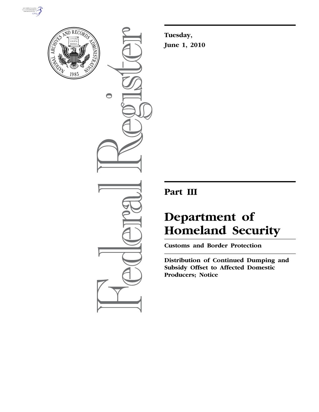 Department of Homeland Security Customs and Border Protection