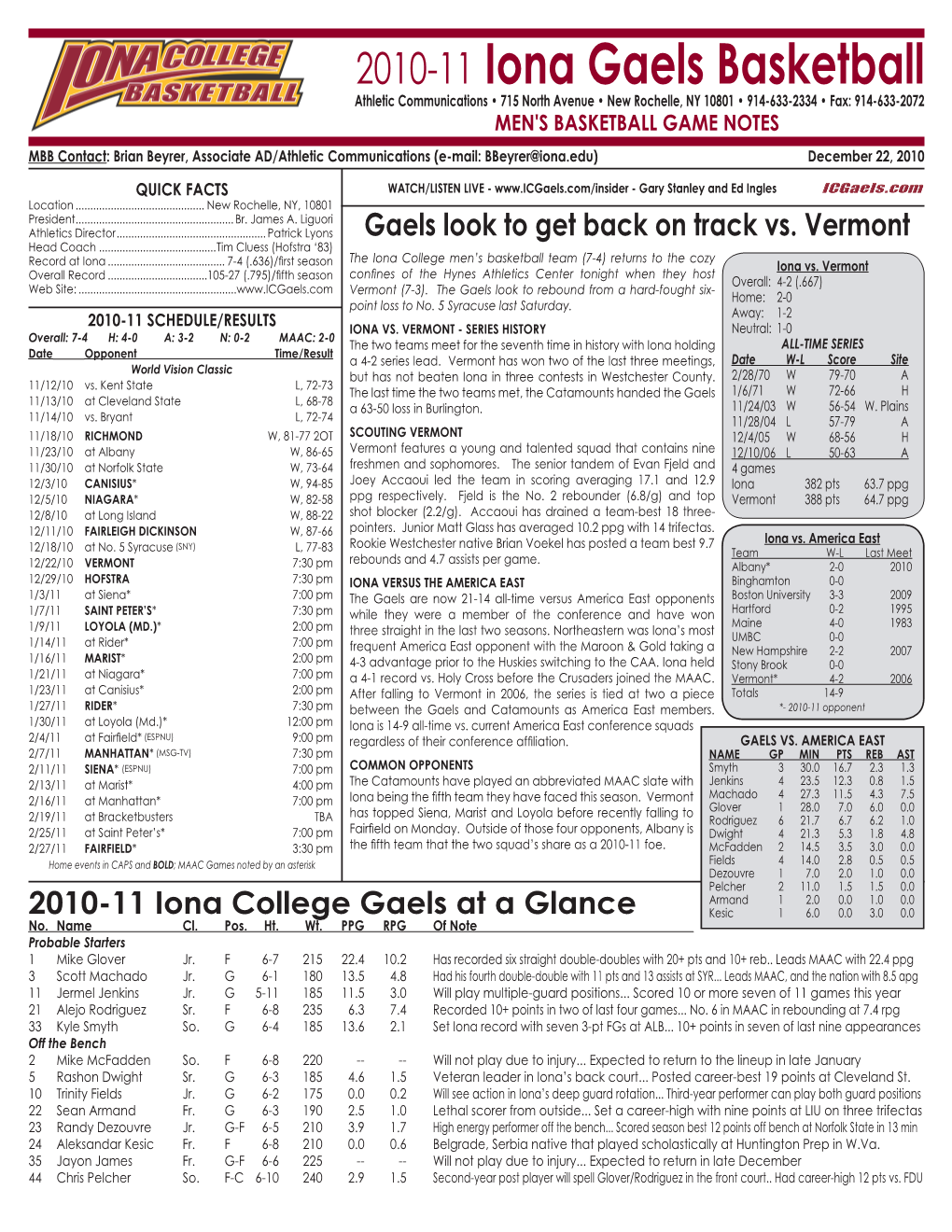 2010-11 Iona Gaels Basketball