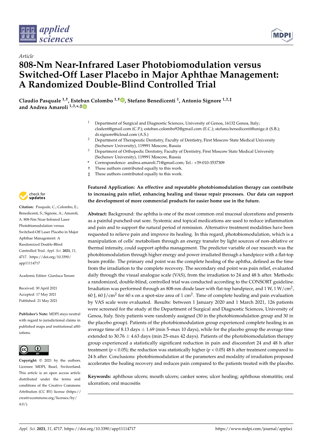 808-Nm Near-Infrared Laser Photobiomodulation Versus Switched-Off Laser Placebo in Major Aphthae Management: a Randomized Double-Blind Controlled Trial