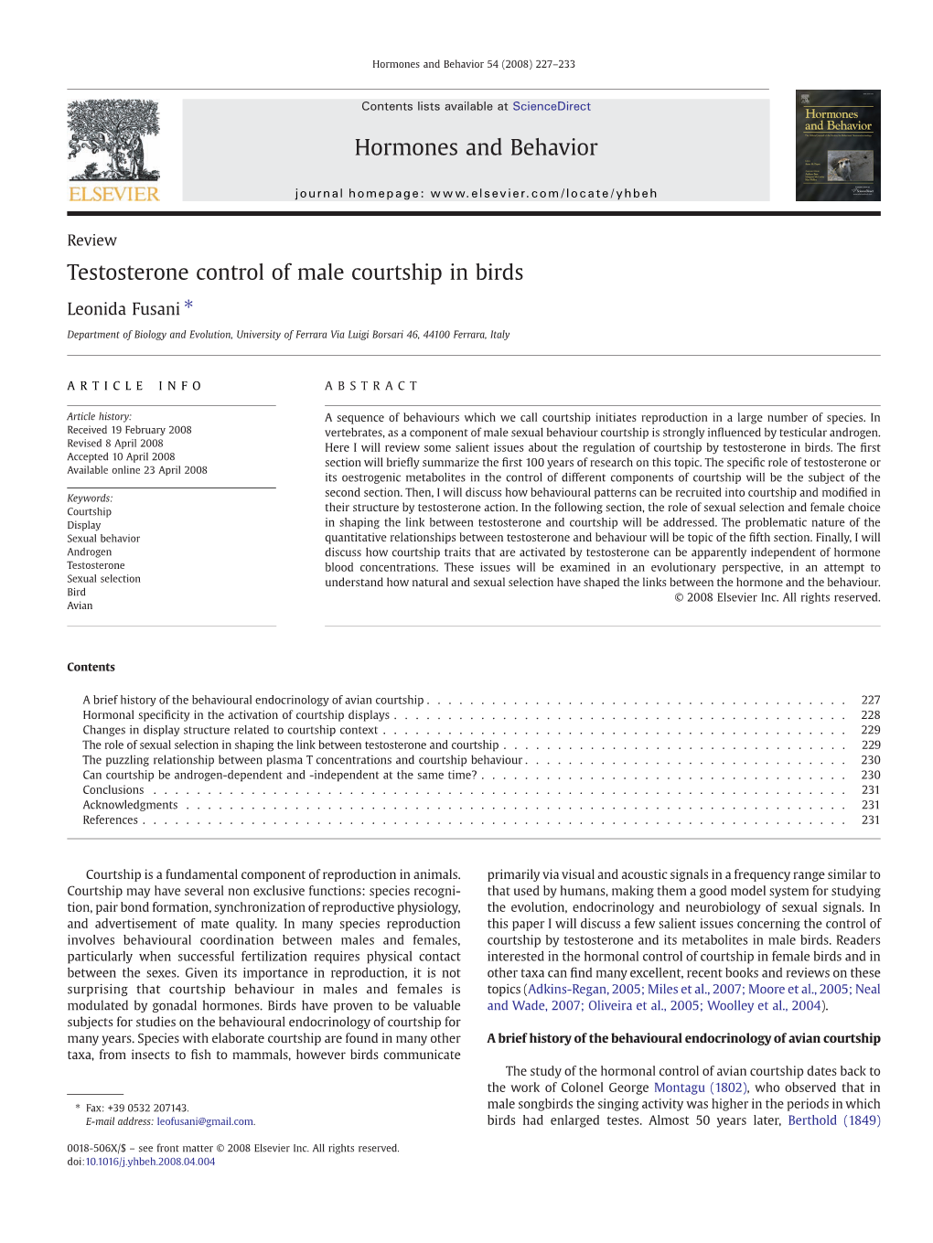 Testosterone Control of Male Courtship in Birds Hormones and Behavior