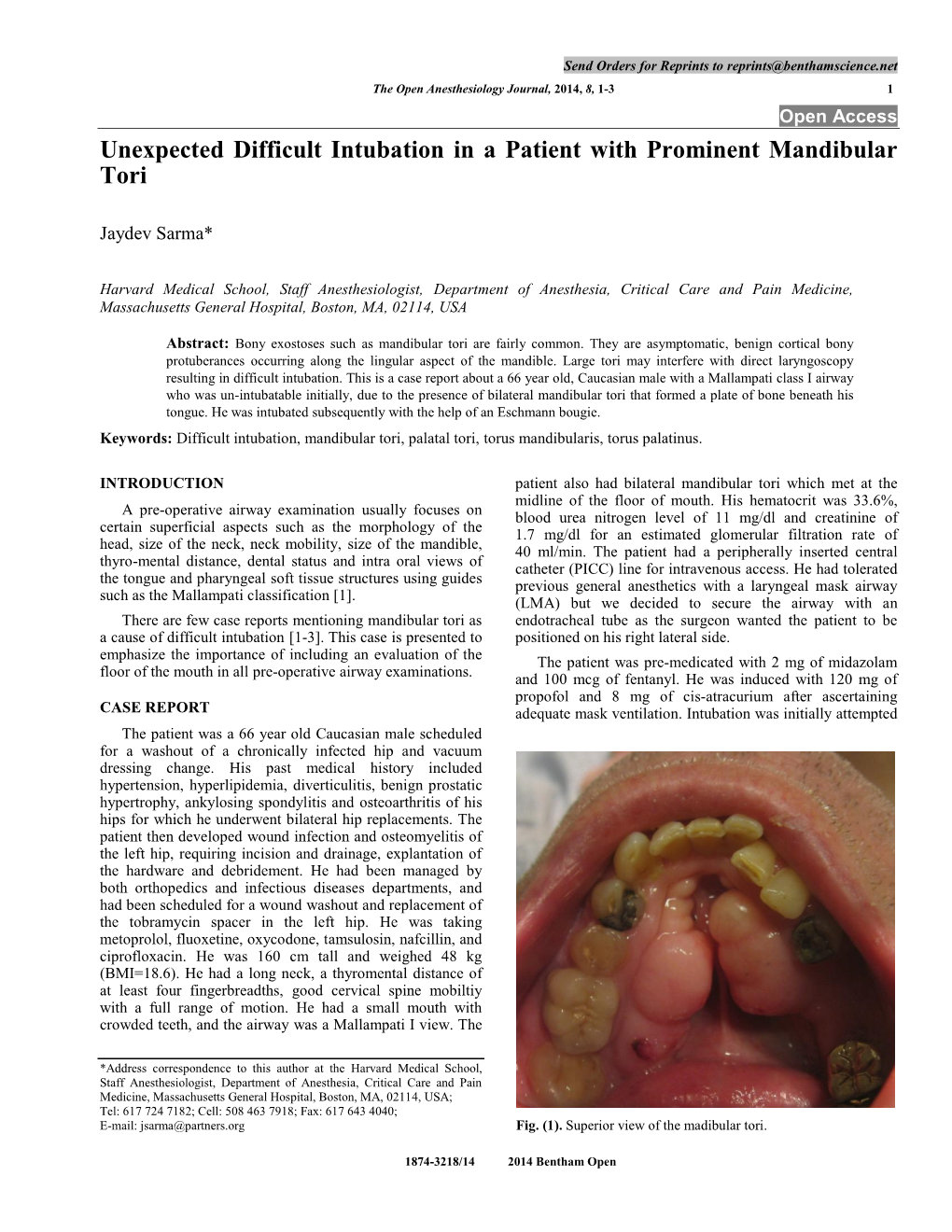 Difficult Intubation in Case of a Patient with Prominent Mandibular Tori