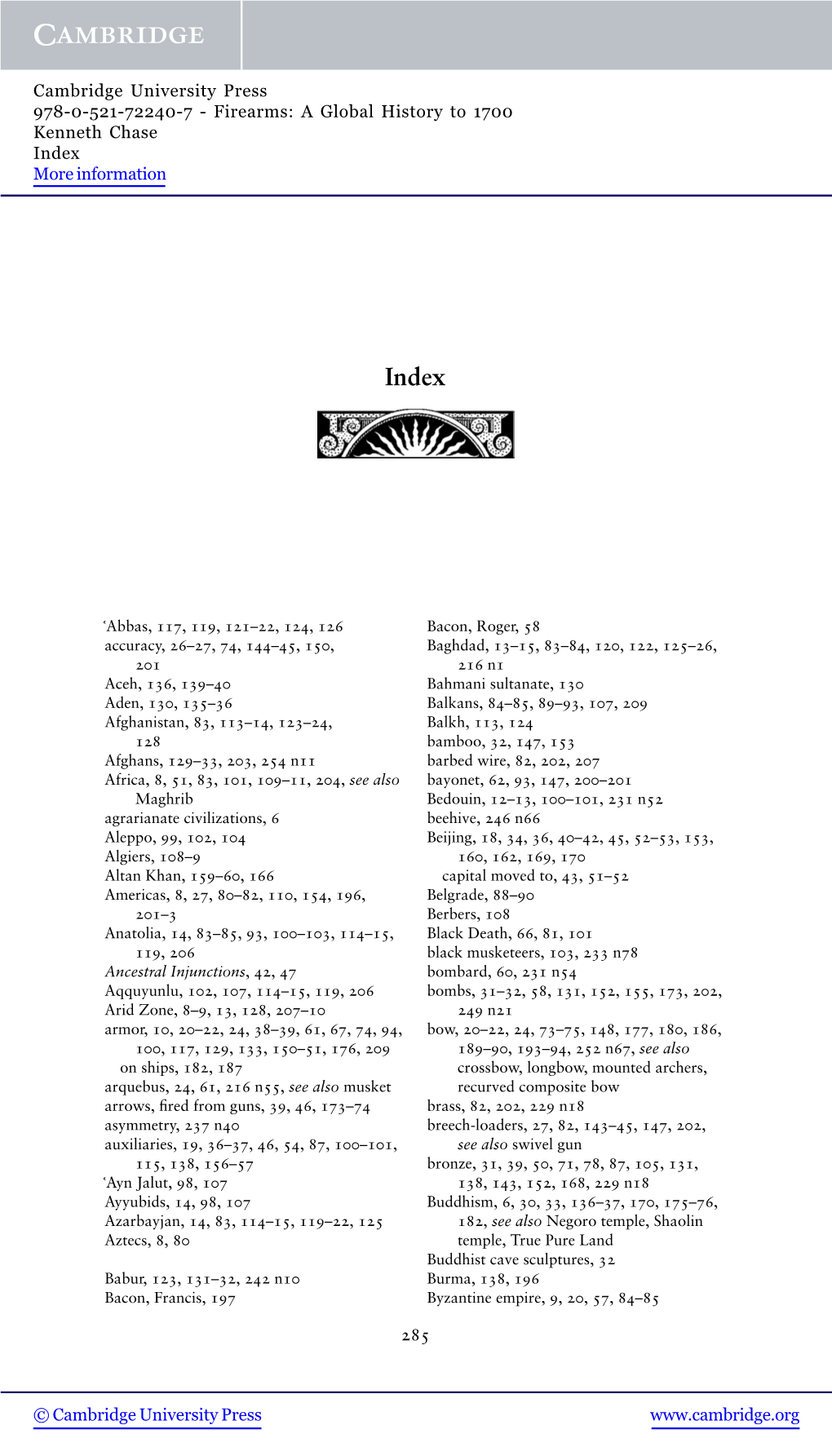 Firearms: a Global History to 1700 Kenneth Chase Index More Information