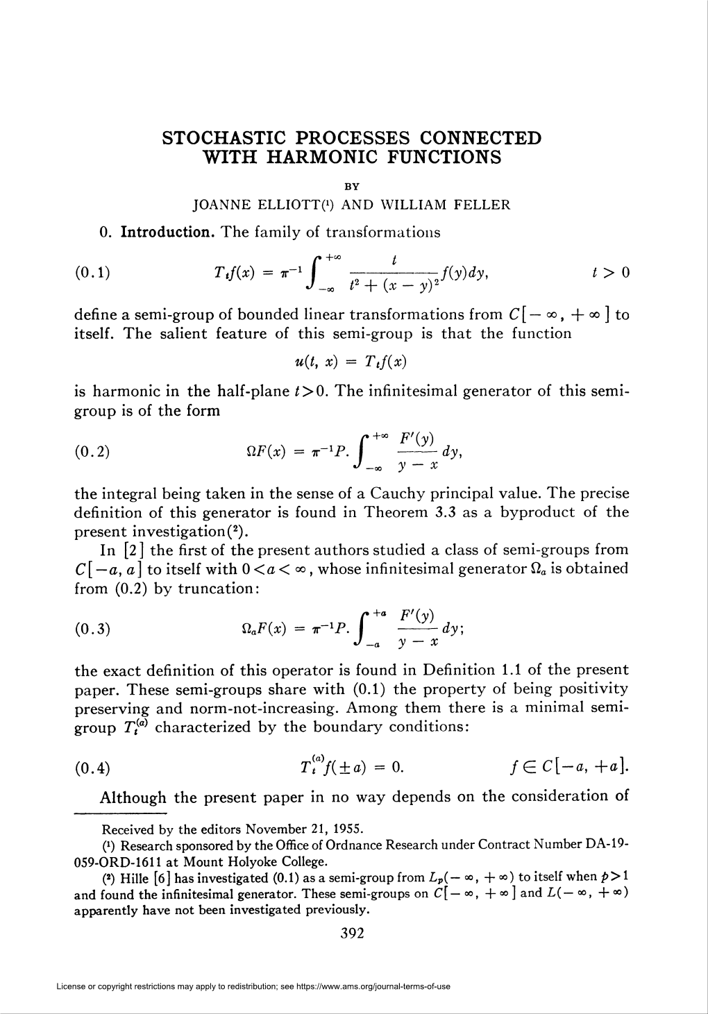 Stochastic Processes Connected with Harmonic Functions