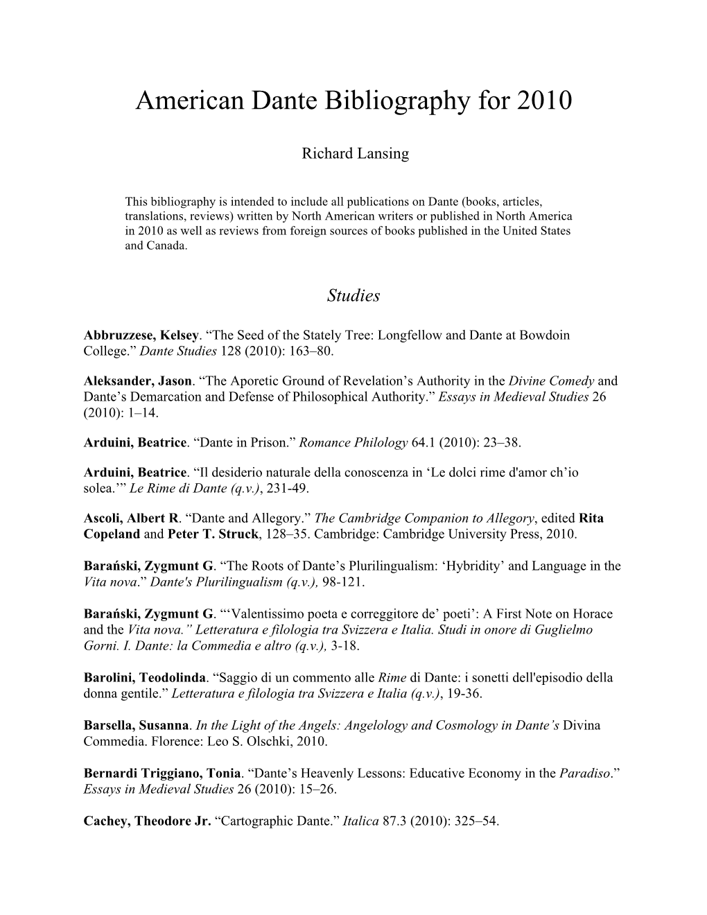 American Dante Bibliography for 2010.Pdf