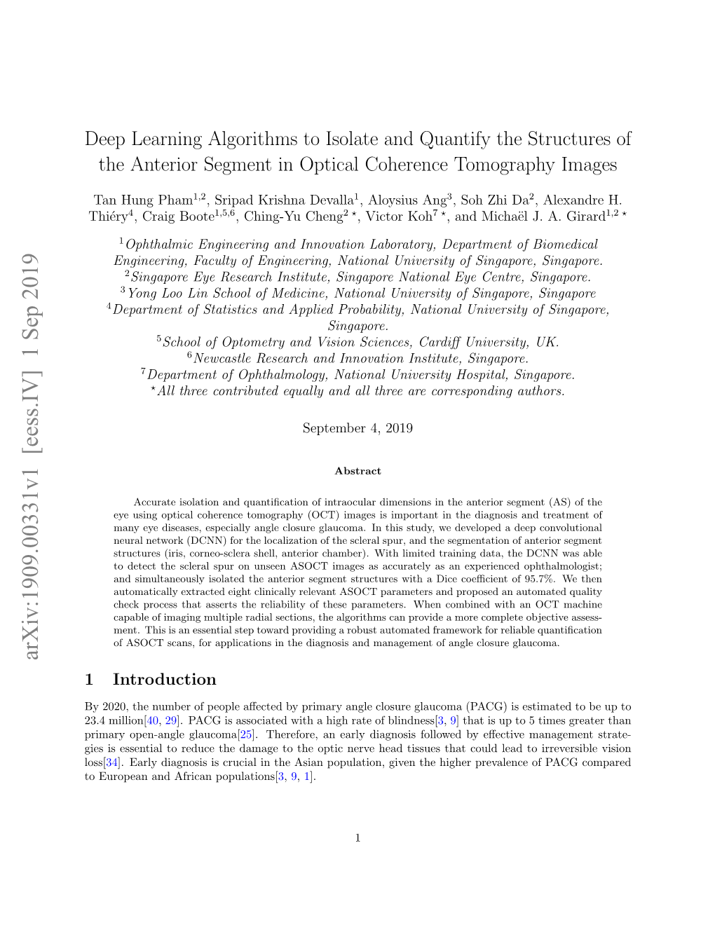 Deep Learning Algorithms to Isolate and Quantify the Structures of the Anterior Segment in Optical Coherence Tomography Images