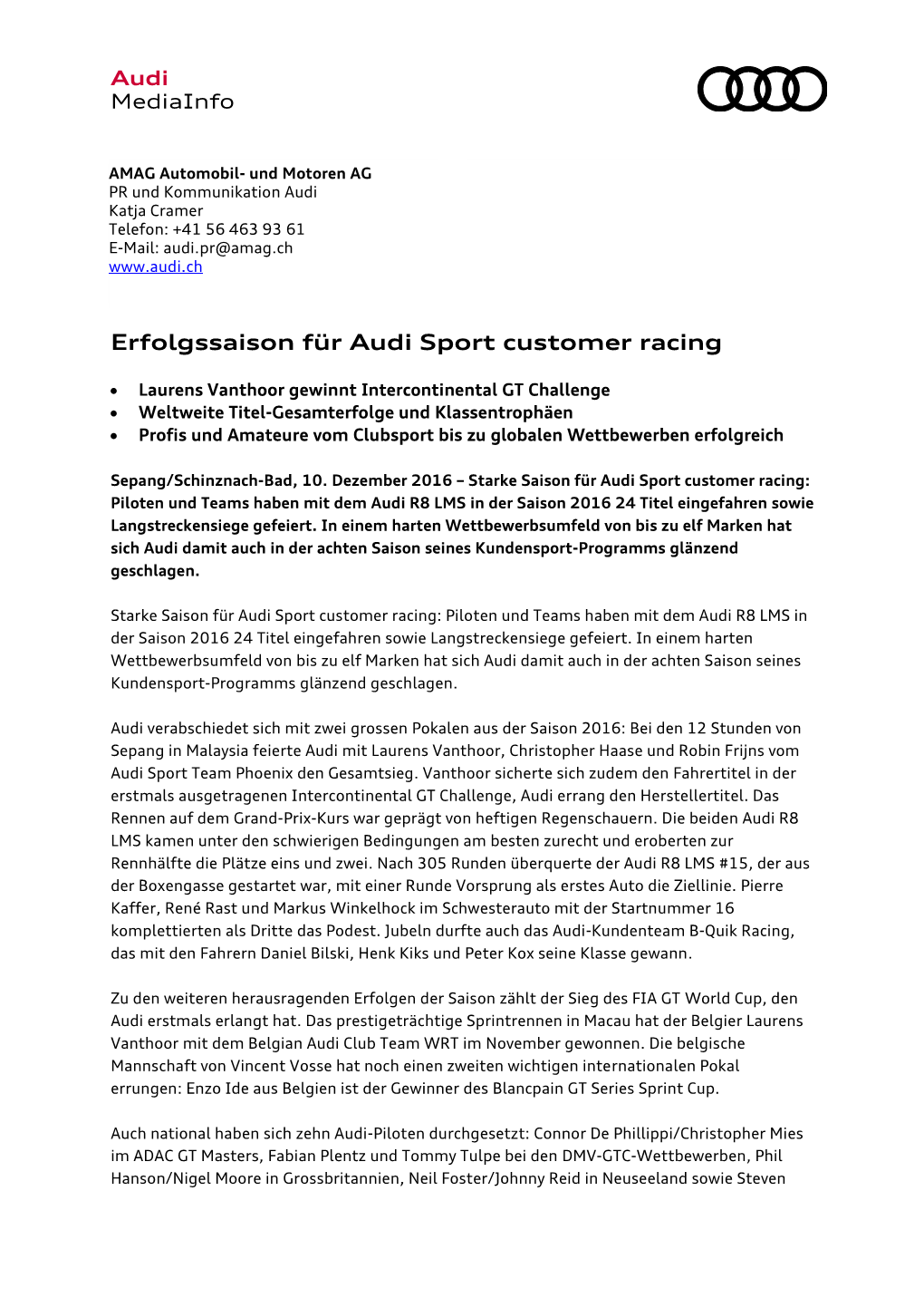 Erfolgssaison Für Audi Sport Customer Racing