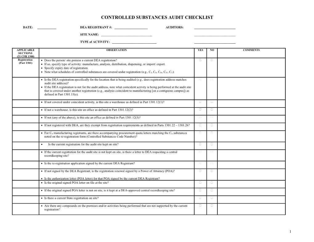 Controlled Substances Audit Checklist