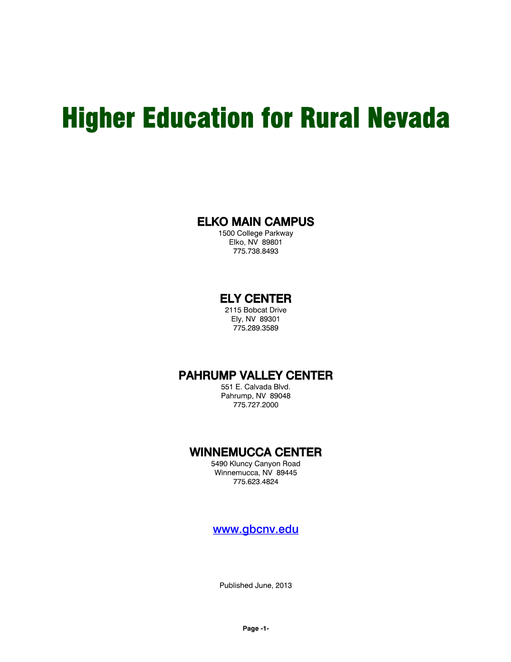 Higher Education for Rural Nevada