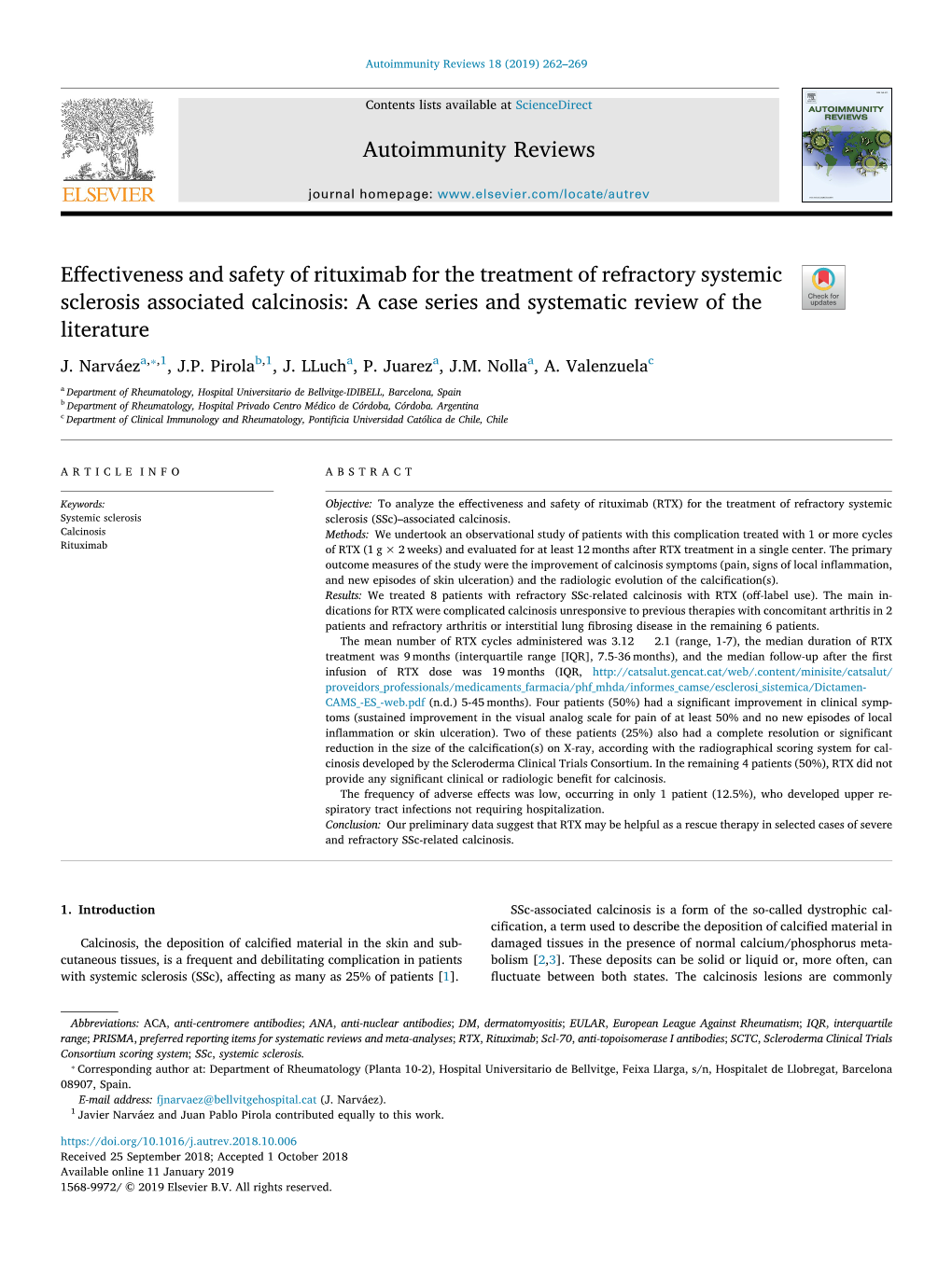 Effectiveness and Safety of Rituximab for the Treatment of Refractory Systemic Sclerosis Associated Calcinosis a Case Series An