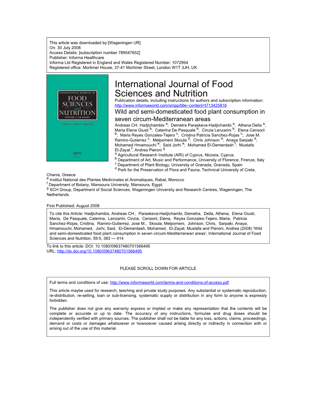 International Journal of Food Sciences and Nutrition