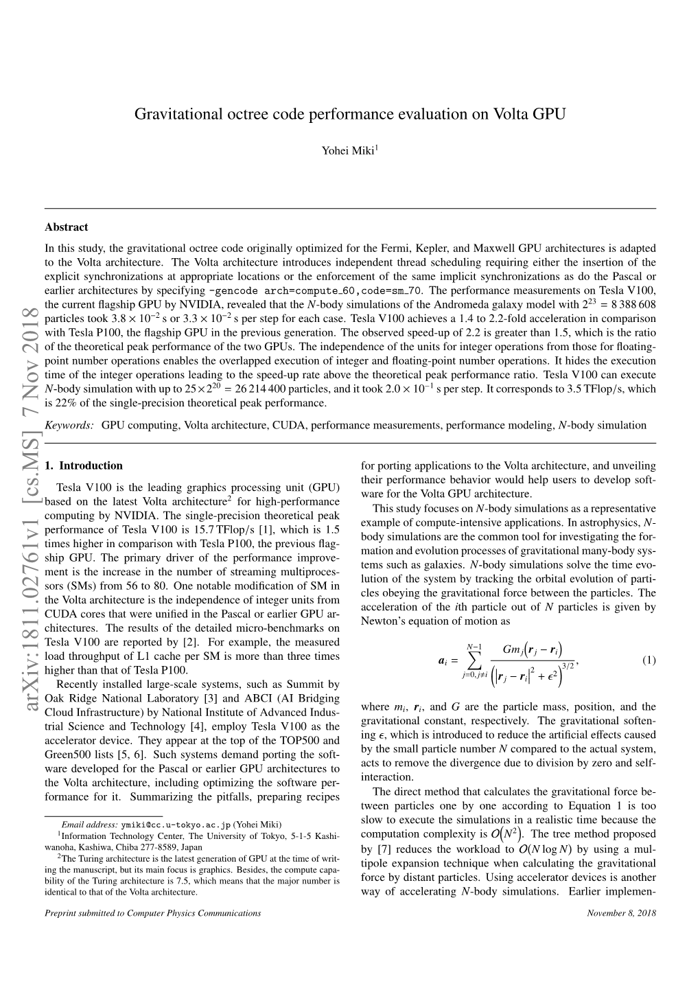 Gravitational Octree Code Performance Evaluation on Volta GPU