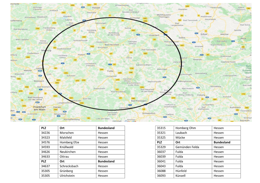 PLZ Ort Bundesland 34226 Morschen Hessen 34323 Malsfeld Hessen