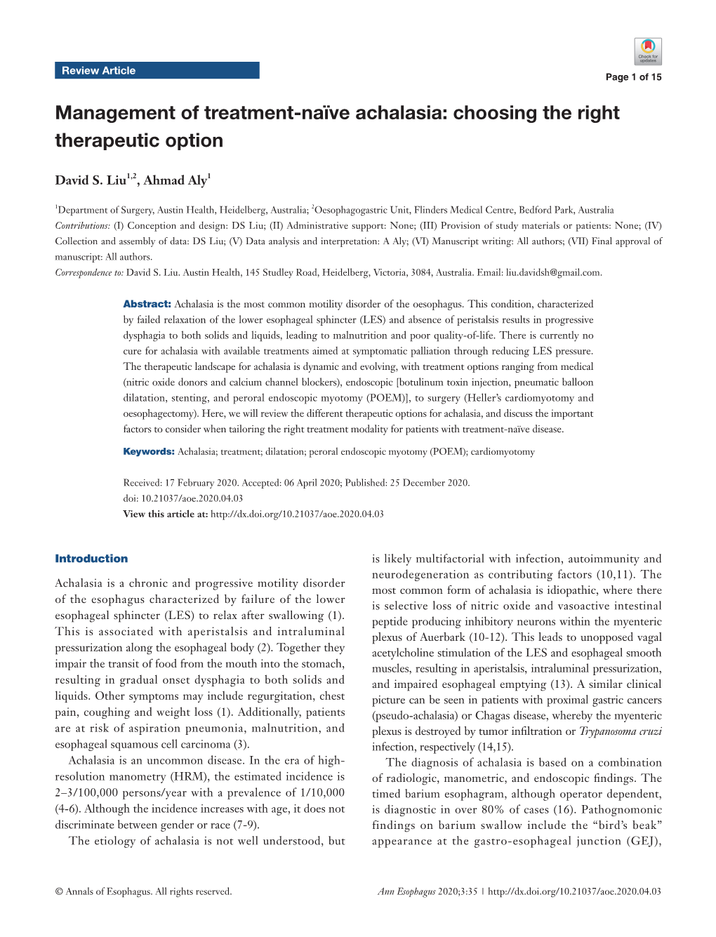 Management of Treatment-Naïve Achalasia: Choosing the Right Therapeutic Option