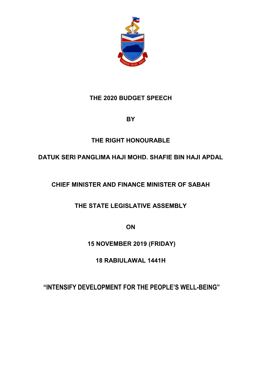 State Budget Speech 2020