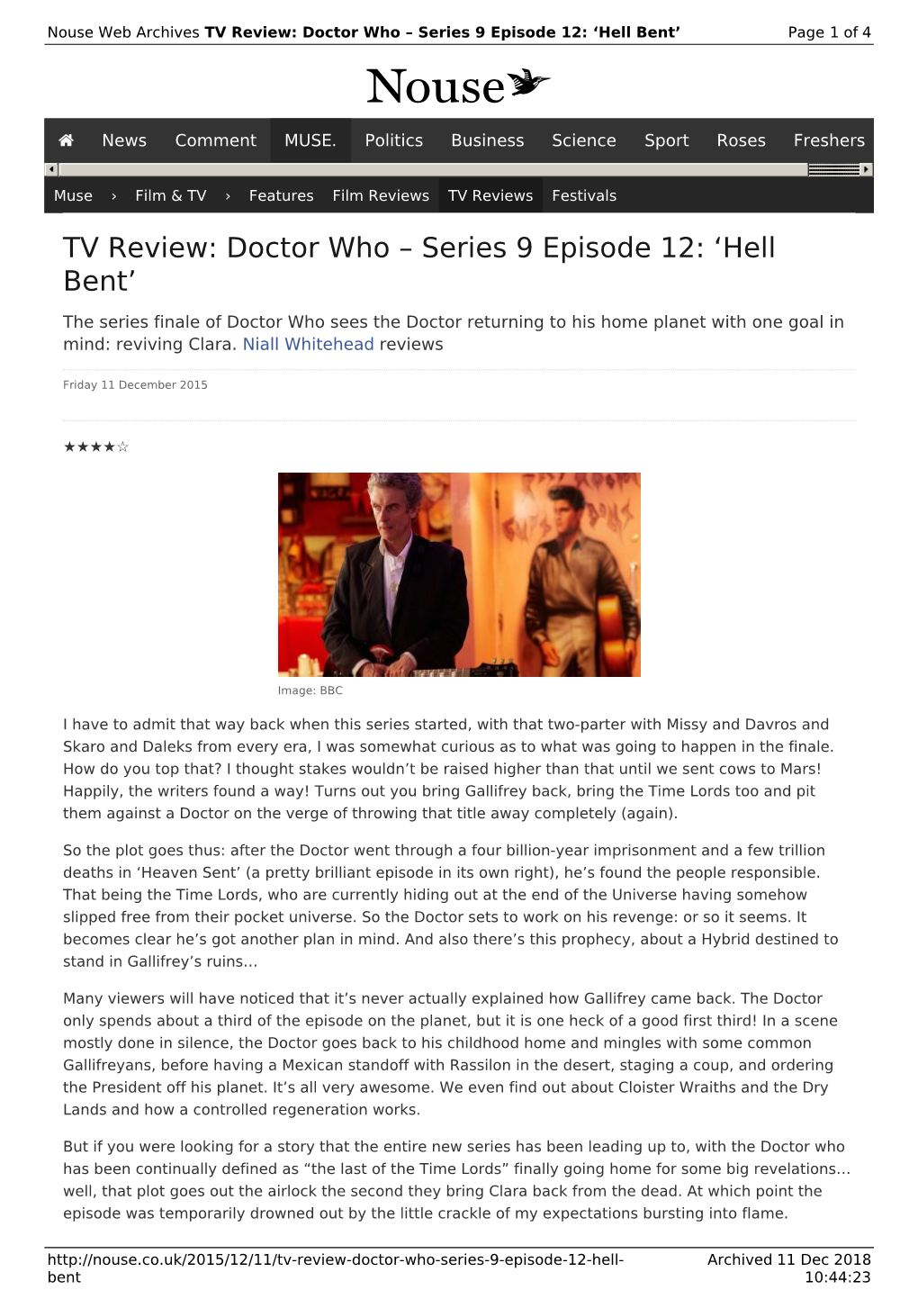 TV Review: Doctor Who – Series 9 Episode 12: 'Hell Bent' | Nouse