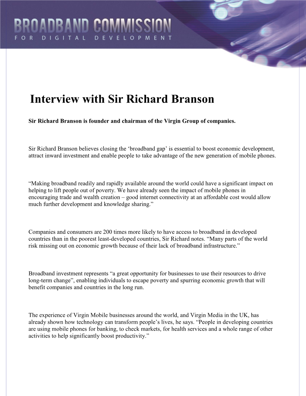 Interview with Sir Richard Branson