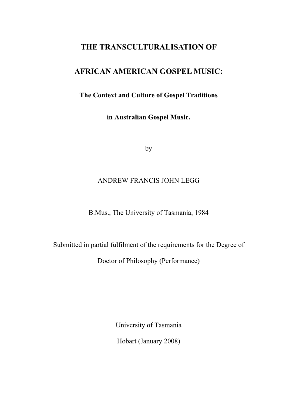 The Transculturalisation of African American Gospel