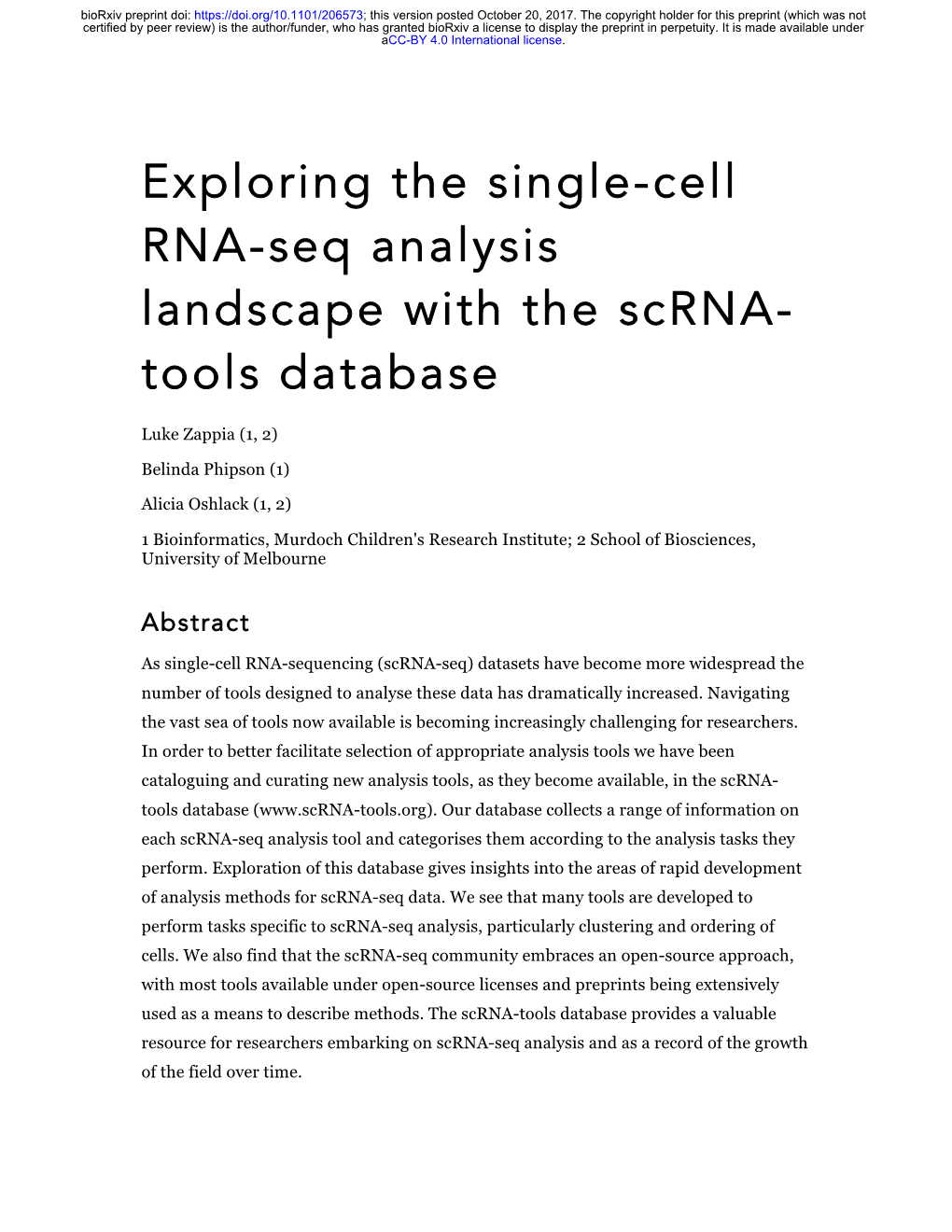 Exploring the Single-Cell RNA-Seq Analysis Landscape with the Scrna- Tools Database