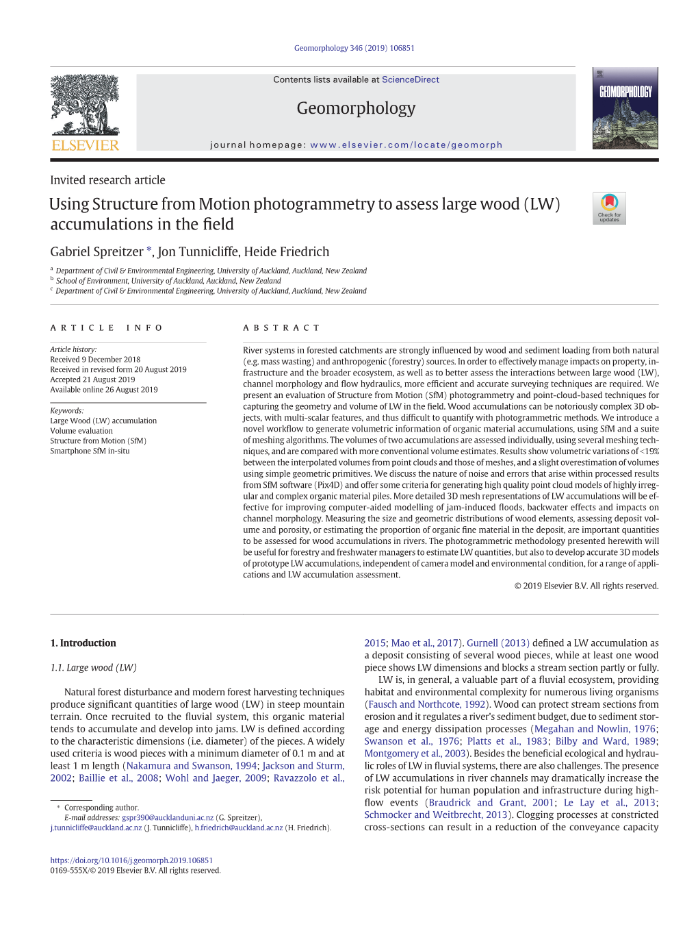 Using Structure from Motion Photogrammetry to Assess Large Wood (LW) Accumulations in the Field