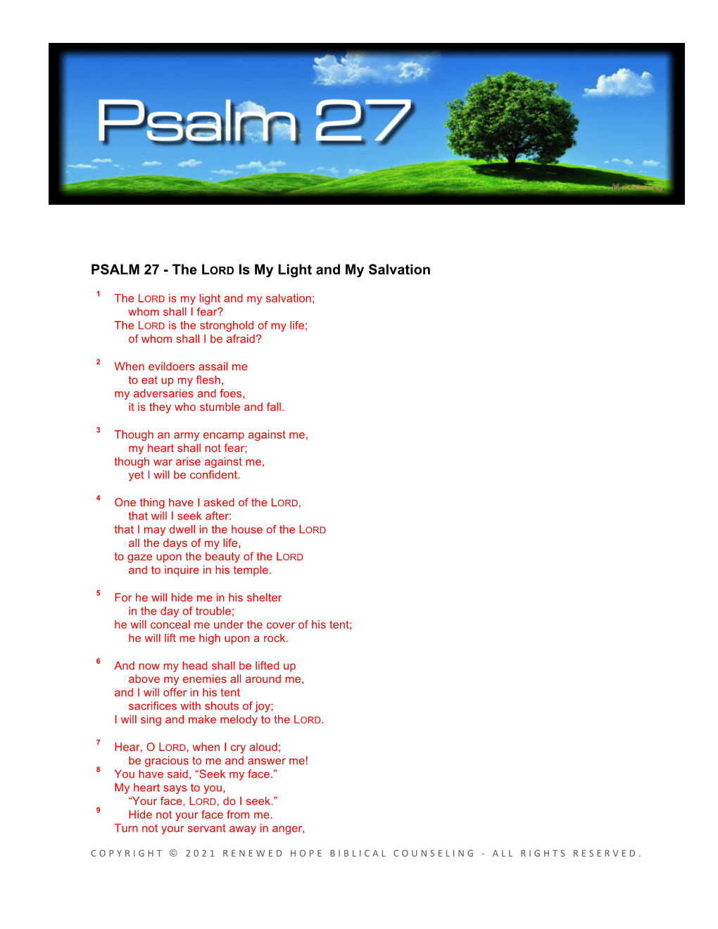 PSALM 27 - the LORD Is My Light and My Salvation