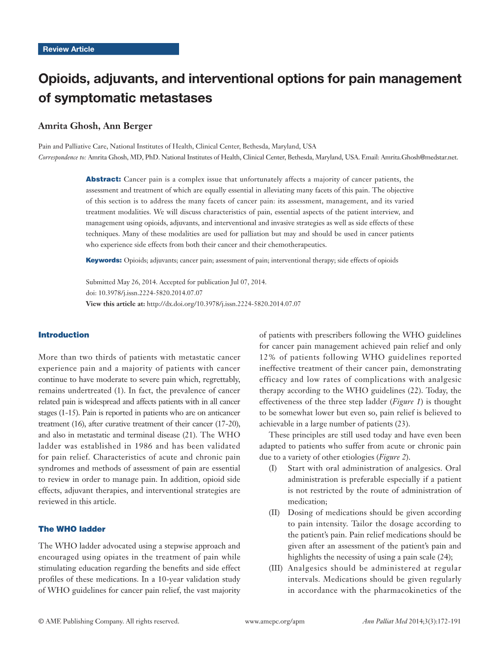 Opioids, Adjuvants, and Interventional Options for Pain Management of Symptomatic Metastases