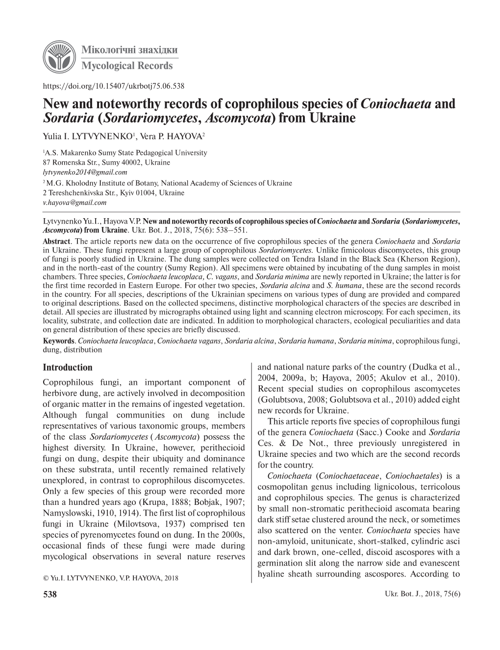 Sordariomycetes, Ascomycota) from Ukraine Yulia I