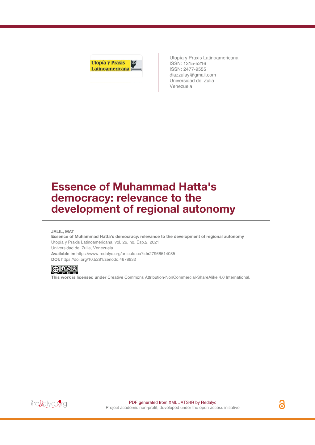 Essence of Muhammad Hatta's Democracy: Relevance to the Development of Regional Autonomy