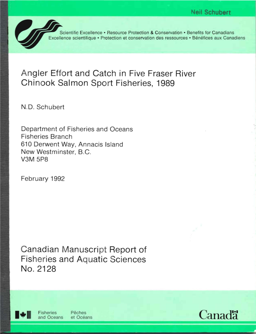 Canada Canadian Manuscript Report of Fisheries and Aquatic Sciences 2128