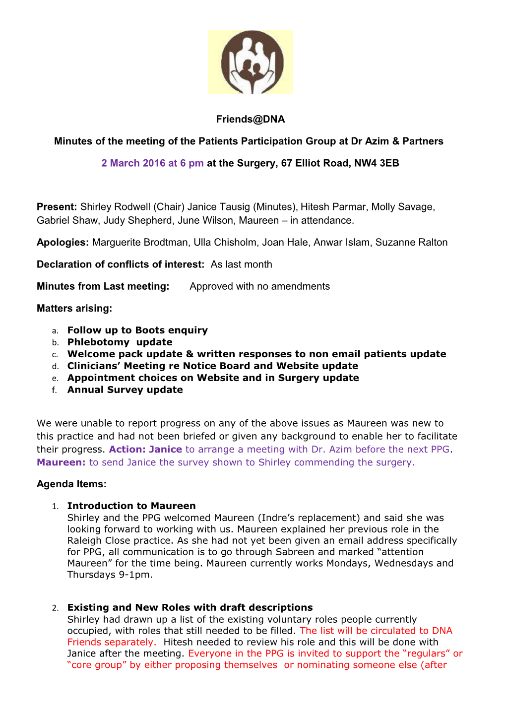 Minutes of the Meeting of the Patients Participation Group at Dr Azim & Partners